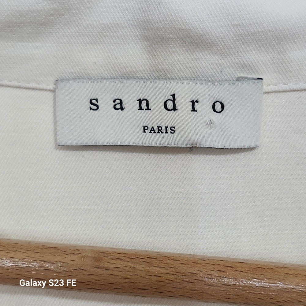Sandro Paris Celia Mini Dress XS Womens White V-Neck Ruched Front Long Sleeve - Picture 4 of 10